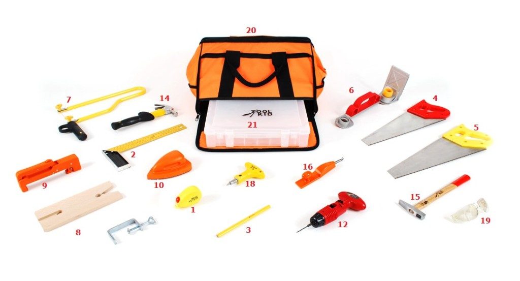 ToolKid Toolset for kids with 22 pieces for woodworking