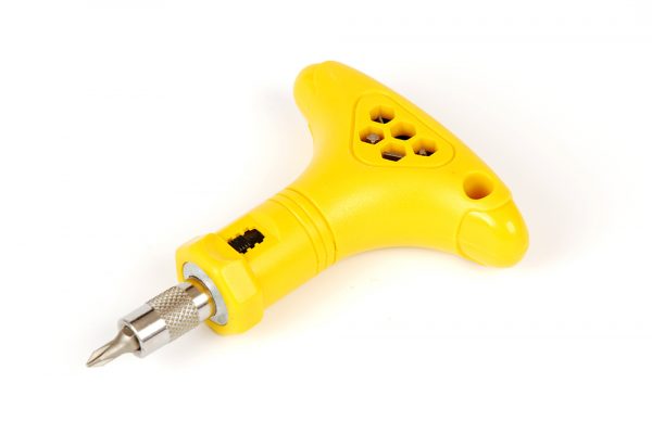 Screwdriver with bits with T-shape to tighten screws easier